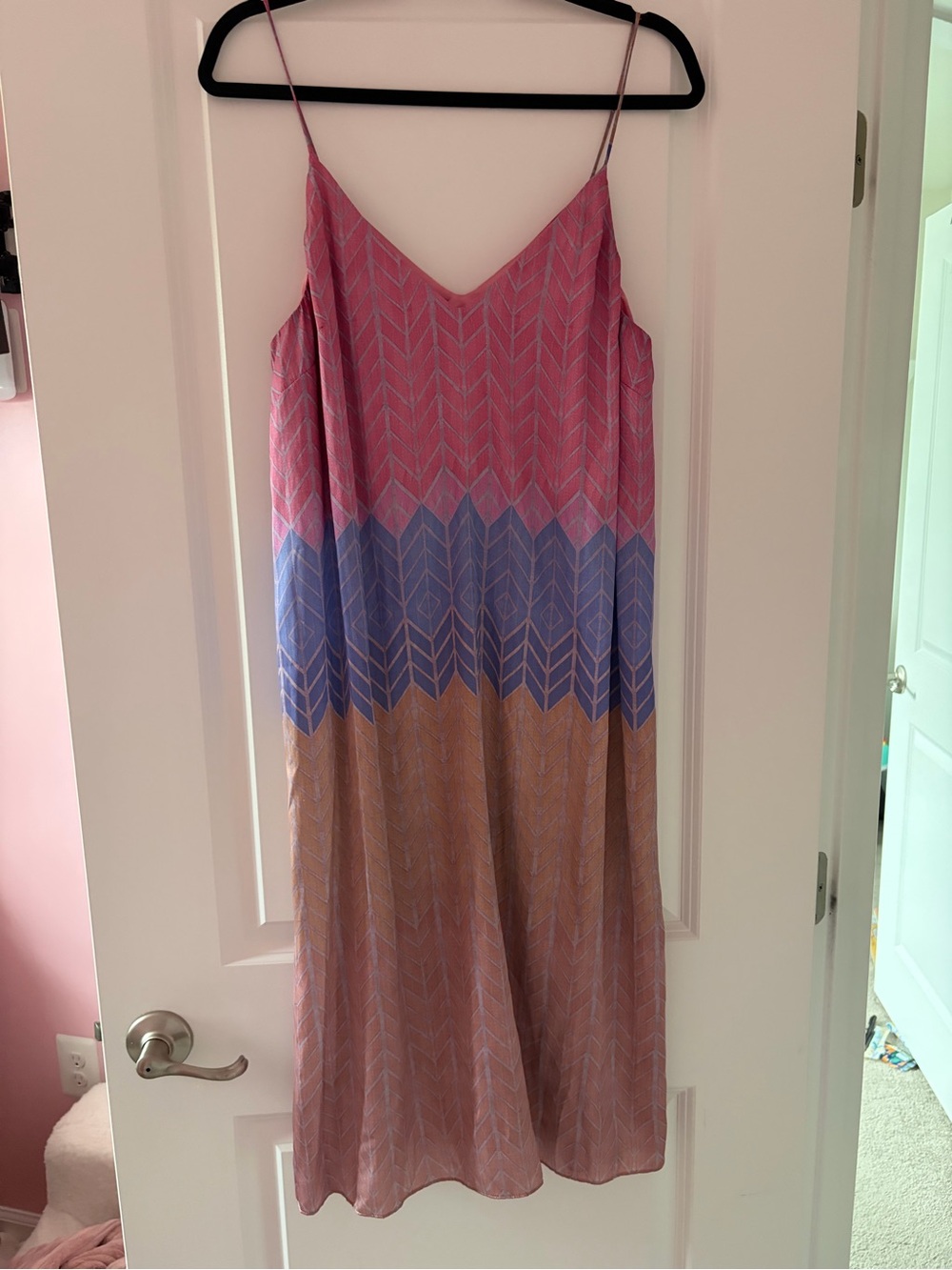 Nomad Pink, Blue & Tan Chevron Slip Midi Dress